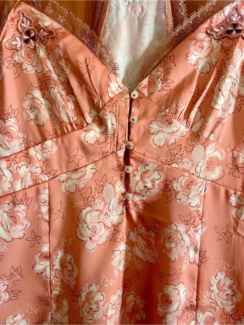 Floral Lace-Trim Satin Chemise in Blush Pink - Picture 3 of 7